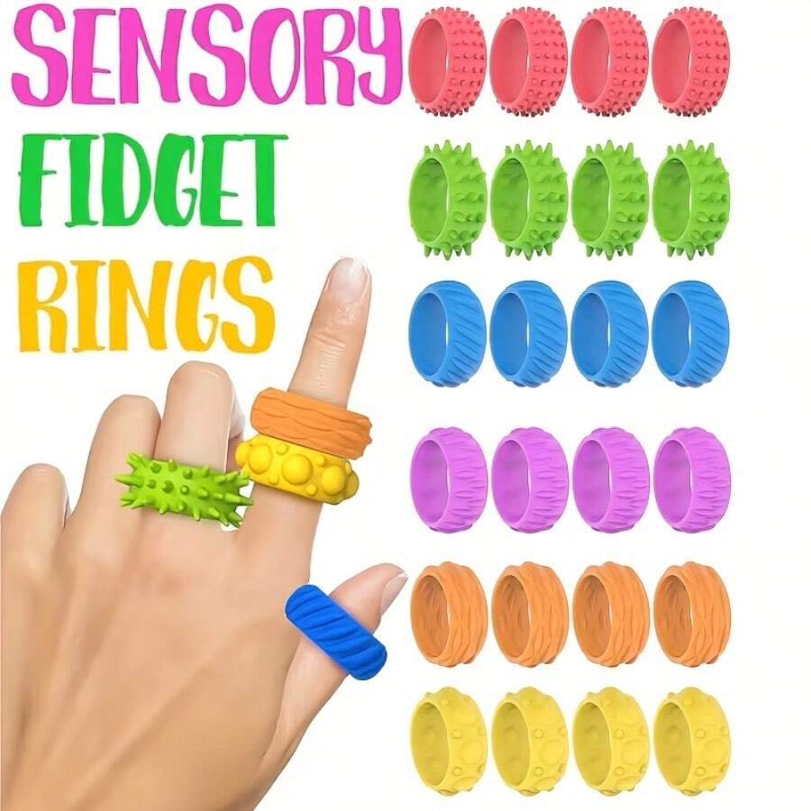 6pcs Silicone Finger Spinner Rings - Sensory Toys With Varied Textures And Color Combinations, Helpful For Maintaining Calmness And Focus, Suitable For Classroom Rewards, Birthday Gifts, And Travel Entertainment