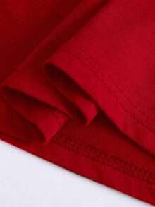 Plus Size Women's Short-Sleeved Blouse With Round Neck And Leopard And Cherry Print - 紅色的 - 查看 4