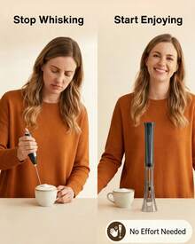 Milk Frother Handheld Rechargeable, Low Noise Electric Coffee Frother Wand With Stand, Stainless Steel Shaft, Anti-Accidental Start, 2 Double Coil Whisks, Kitchen Gifts - White - View 6