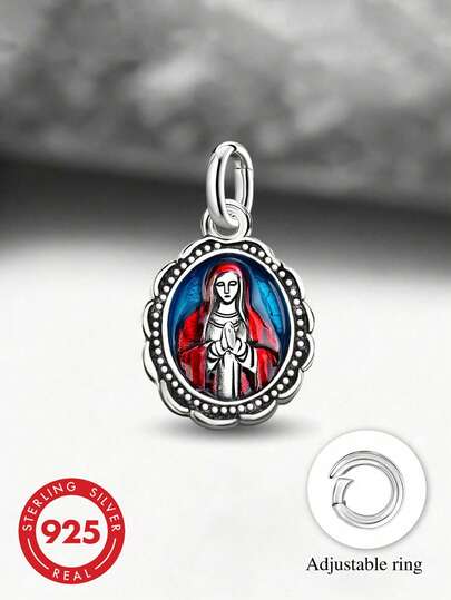 1pc Minimalist & Unique 925 Sterling Silver Enamel Guadalupe Virgin Mary Pendant, DIY Jewelry, Exquisite Gift For Men & Women