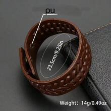 1pc Minimalist Retro Woven Leather Bracelet, Casual Daily Accessory For Men - Brown - View 2