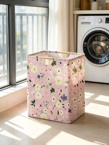 1 Stück rosa Blumenmuster Wäschekorb 52*36,5*24,5cm große Kapazität Stoff Schmutzwäsche Aufbewahrungsbehälter Zuhause Schlafzimmer Atmosphäre Wäschekorb Badezimmer Socken Aufbewahrungsbehälter Spielzeug Sortier Aufbewahrungseimer - Verschiedenfarbig - Übersicht 4