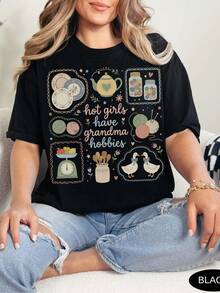 Camiseta divertida de pasatiempos de abuela T1EE Chicas guapas tienen pasatiempos de abuela Camiseta Costura Tejido Abuela Core Camiseta gráfica. 220 g algodón puro unisex T1S1Hirt Peso ideal para todas las estaciones, adecuado para hombres y mujeres. Tejido duradero de alta calidad, suave al tacto y de larga duración. Top transpirable. Adecuado para primavera y verano de mujeres, vacaciones, Día de la Madre, Día de la Independencia. - Negro - Ver 1
