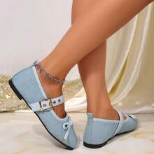 2026 Spring New Women's Blue Bow Tie Buckle Comfortable Versatile Shoes - Blue - View 4