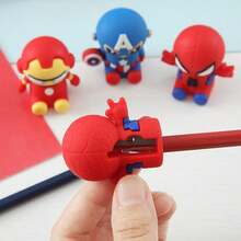 1pc Cartoon Super Hero Figure Pencil Sharpener, Red Spider/Black Spider Silicone Sharpener, Back To School Stationery - Multicolor - View 2