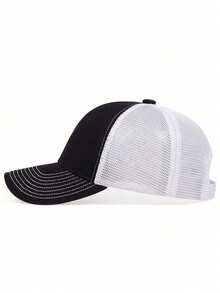 1pc Men's Solid Color Baseball Mesh Cap, Adjustable Casual Hat For Outdoor, Spring/Summer - Black and White - View 4