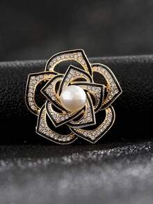 Conjunto de broches de flor con perlas y cristales, alfileres de solapa elegantes con camelias y flores de tono dorado para mujeres - Multicolor - Ver 3