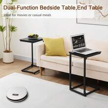 Rustic Brown C Shaped Side Table Metal Frame Sofa End Table For Small Spaces Bedroom Living Room Coffee Table UHET02CBR1 - Black 2 Set - View 6