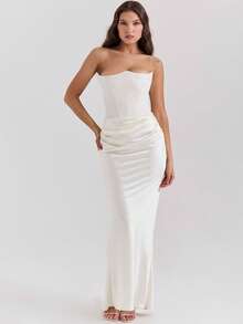 European Style Spring Formal Dress, Off-The-Shoulder, Open Back, Fitted, Elegant And Sensual For Women - White - View 5