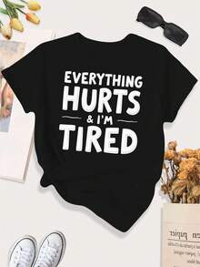 Camiseta Oversize para Mujer "Todo Me Duele y Estoy Cansada" - Concienciación Crónica, Cuello Redondo Suave y Transpirable, Ajuste para Todas las Estaciones para Fibromialgia y Fatiga, Lavable a Máquina (Talla Grande) - Negro - Ver 6