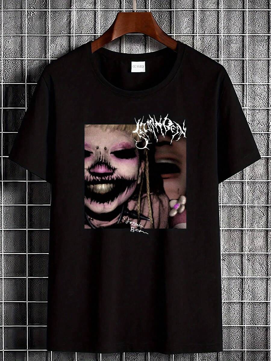 Nuevo Producto 2026 - Camiseta con Estampado de Cantante - Diseño de Maquillaje Gótico Negro - Tela Suave y Transpirable - Camiseta Unisex de Estilo Urbano, adecuada para conciertos y uso casual diario - Lavable a máquina, cuello redondo playeras de hombre playeras oversize de mujer y2k camisa de mujer camisa blusa casual mujer blusa elegante mujer ofertas - Negro - Ver 1