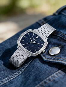 Nick Jonas X Fossil LE1216 限量版腕表，简约方形蓝宝石表盘，不锈钢表带，防水日常腕表 - 黑色 - 查看 5