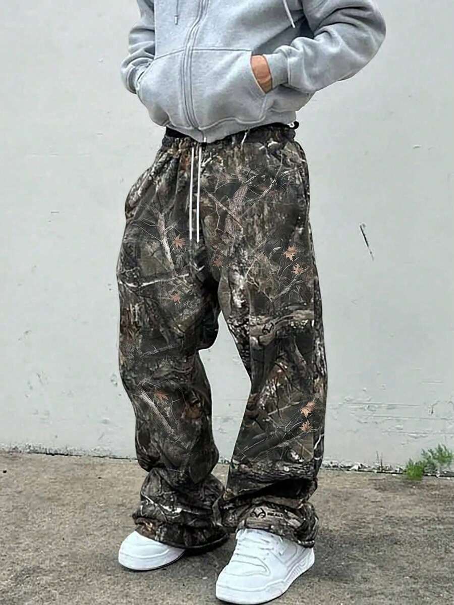 MODCRASH Men's Fashion Street Y2K Style All-Over Camouflage Printing Sweatpants, A Must-Have Item Spring To Summer - Army Green - View 1