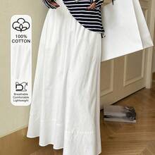 Women's Plain Elastic Waist Long Casual Skirt Fall Skirts - Negro - Ver 2