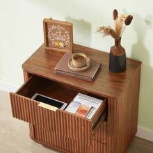 3 Drawers Nightstand Set Of 2 23.6'' Wide Modern Chest Of Drawers Curved Wave Design Nightstand Wood Drawer Organizer For Bedroom Living Room Hallway Walnut 23.6''W X 15''D X 25.2''H. - 3抽屜+胡桃木+2件裝1 - 查看 6