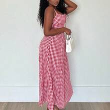 Women's Casual Plaid Print Spaghetti Strap Slit Midi Dress Women Summer Clothing Women Summer Sets Woman S Summer Clothes Women S Clothes Women Plus Sun Dress Yellow Summer Dress Women Yellow Sundress Women Cotton Summer Dresses Gingham Summer Dress Summer Dress,Boho Clothes Women New Year Vacation Check - Amarillo - Ver 7