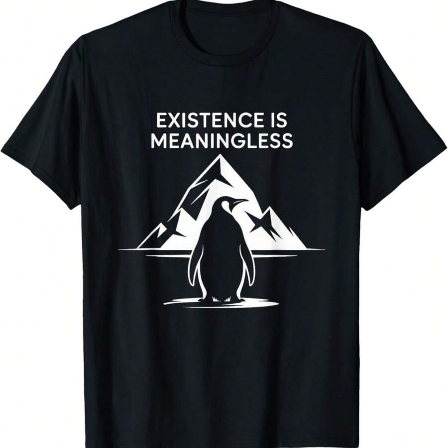 Nihilist Penguin Mountain Existential Meme T-Shirt - Negro - Ver 1
