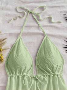 Blusa sin mangas con cuello halter y lazo en la espalda, adecuada para el verano - Verde 2 - Ver 8