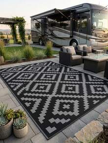 1pc Nordic Modern Classic Geometric Rhombus Pattern Outdoor Rug/Carpet/Area Rug/Doormat, Suitable For Entryway, Balcony, Garden, Outdoor, Patio, Living Room, Soft And Machine Washable, Home Decor - Multicolor - View 2