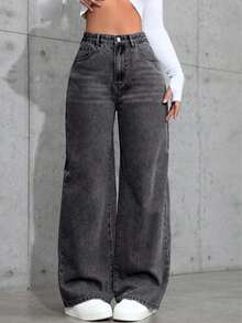 Jeans de pierna recta de color claro para adolescentes - Gris Oscuro - Ver 7