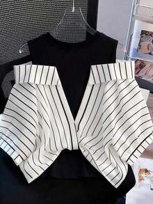 Conjunto de vacaciones para mujer con camisa a rayas de dos piezas falsa - Multicolor 4 - Ver 2