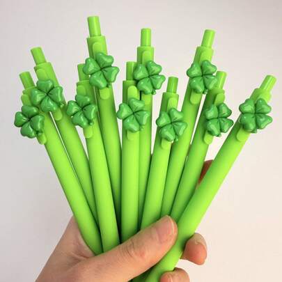 1/3/5 piezas Bolígrafo de gel con Body verde de trébol de cuatro hojas, decoración, escritura suave, útil para la escuela, la oficina y los estudios