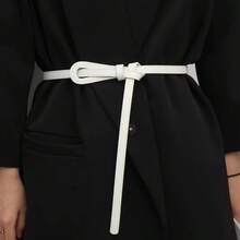 Cinturón delgado para mujer, cinturón de cuero versátil con decoración anudada, para abrigo, vestido, suéter, estampado de flores diminutas, piel sintética, para todas las estaciones - Multicolor - Ver 2