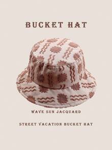 1pc Casual Sunwave Polyester Fiber (Polyester) Shell Jacquard Decor Bucket Hat, Geometric 3D Pattern, Suitable For Spring, Summer, Autumn And Winter - Coffee Brown - View 3