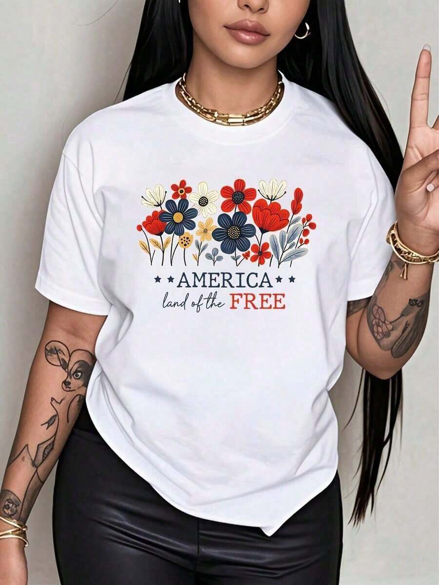 100% Cotton Comfort T-Shirt S America, USA 4th Of July T-Shirt, Patriotic Land Of The Free T-Shirt, America Est. 1776 T-Shirt - 白色7 - 查看 1