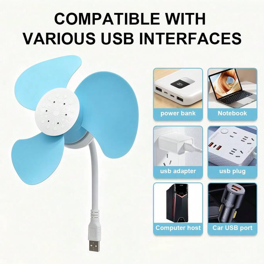 1個迷你USB供電車用風扇，便攜式桌面風扇，可調角度，可折疊設計，適用於辦公室、宿舍、戶外和旅行