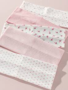 5pcs/Set Fashion Women Soft Non-Slip Headbands With Bow, Stripe, Heart, Floral Prints, Elastic Yoga Sports Hair Accessories, Versatile For Daily Wear Winter Scarf Women Bandanas Soft Headwrap Women Hair Band,Festival,Party - Multicolor - View 3
