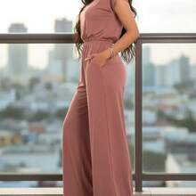 Women's Palazzo Jumpsuit - Comfortable, High Quality, Perfect For Everyday Wear - 粉色 - 查看 2