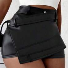 BamGlam Women's Asymmetrical Hem Skorts - Negro - Ver 1