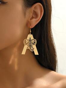 1 Pair Minimalist Creative Hollow A-Letter Elephant Design Earrings, Suitable For Daily Wear For Women - Gold - View 3