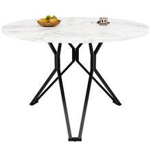 Round Dining Table (100*100*76cm), Kitchen Dining Table, Round Coffee Table For 4 People, Suitable For Dining Room, Living Room, Stylish Metal Table Legs, MDF Marble Tabletop, Black - Black - View 5