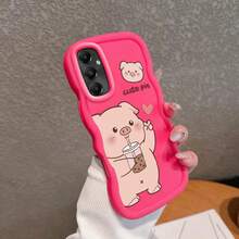 适用于 Galaxy A34/A35/A36/A54/A55/A56/M13 4G/M14 4G/M23/F13 4G/F14 4G/F23/S23 FE/S25/S25 Plus，可爱卡通奶茶小猪图案防震耐用 TPU 软手机壳 - 黑色 - 查看 10