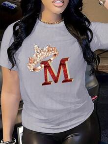 Carnaval, Día de la Madre, Día de San Valentín, moda femenina, letras, estampados, impresión direccional, sudadera de cuello redondo para primavera y otoño, camiseta de mujer - Negro - Ver 8
