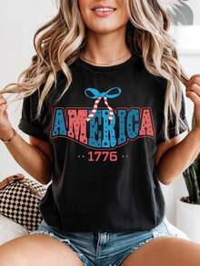Camiseta R AM1erica 1776, USA T1EE, Camiseta del 4 de julio, Camiseta patriótica del Día de la Independencia, Camiseta divertida con gráfico de libertad. Camiseta unisex de algodón puro de 220 g. Peso ideal para todas las estaciones, adecuada tanto para hombres como para mujeres. Tejido duradero de alta calidad, suave al tacto y de larga duración. Parte superior transpirable. Adecuada para la primavera y el verano de las mujeres, vacaciones, Día de la Madre, Día de la Independencia. - Negro - Ver 1