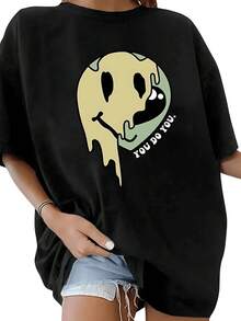 Women's 100% Cotton T-Shirt With A Modern Graphic Print, Round Neck, Loose Casual Style, Ideal For Summer, Soft, Cool And Easy To Combine With Jeans Or Shorts - 黑色 - 查看 6