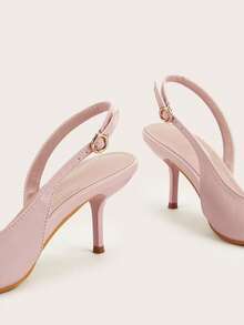Minimalist Square Toe Open Toe Open Heel Strap Stiletto High Heel Sandals, Suitable For Office,Summer Shoes - Pink - View 5