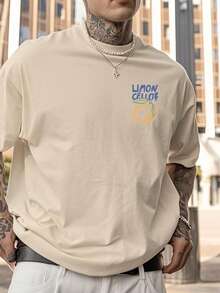 Vintage Lemon Liquor Graphic Print Crew Neck Short Sleeve Casual T-Shirt For Men, Summer Tops. - 白色 - 查看 2