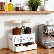 IDUK 1PC Wooden Coffee Pod Storage Drawer, Lidded Coffee Bean Storage Box With Drawer, Lidded Storage Container For Coffee And Food For Home Kitchen Bar Use - White - View 1