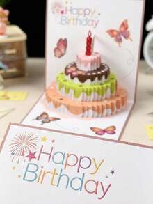 1Pc 3D Pop Up Birthday Greeting Card, Letter Gift Box Butterfly Floral Design With Envelope For Birthday Mother's Day Party Gift - Multicolor - View 5