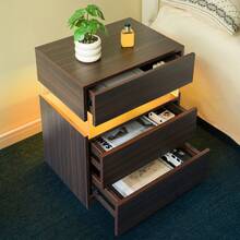 Modern Bedside Table / Wooden Bedside Table / Bedside Table With 3 Drawers / Easy To Assemble, Plenty Of Storage Space / For Bedroom, Living Room, Bedside Furniture - 核桃 - 查看 4