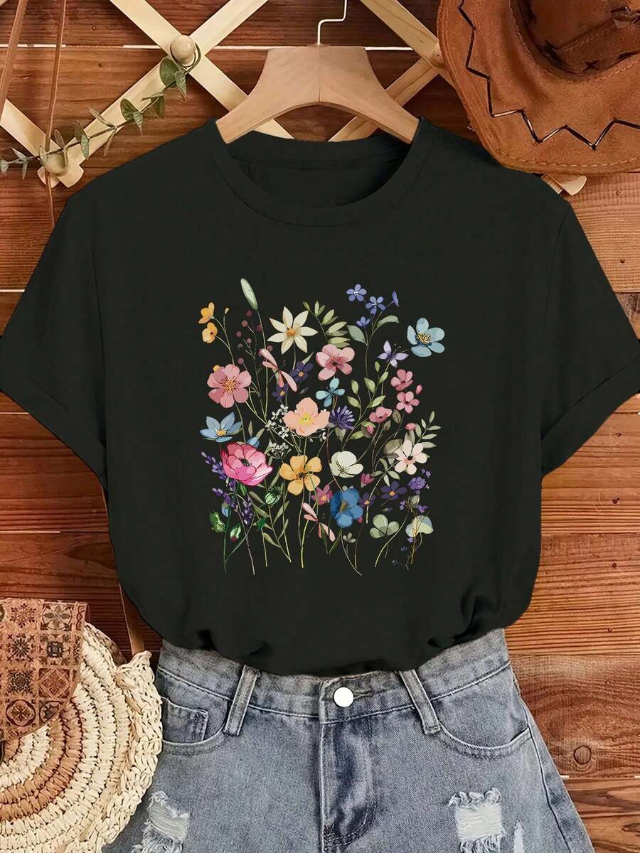 disfraz halloween hombreCamiseta floral gris oscuro para mujer - Suave, transpirable, de corte holgado, con cuello redondo y flores multicolor (rosa, azul, amarillo, verde, morado, naranja, marrón, beige) - Camisa casual y formal para todas las estaciones - Lavable a máquina para uso diario y formal - Blusa para primavera/otoño/verano - Disponible en tallas S-3XL, Camisetas para mujer, playera de hombre, camiseta estilo Twilight Y2k, camisa - Negro - Ver 1