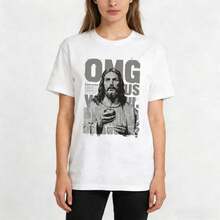 Camiseta de manga corta casual de algodón para mujer Tee1 Piece con estampado gráfico humorístico de Jesús, cuello redondo y corte regular, ideal para estilos de ropa casual de uso diario. C - Blanco - Ver 2