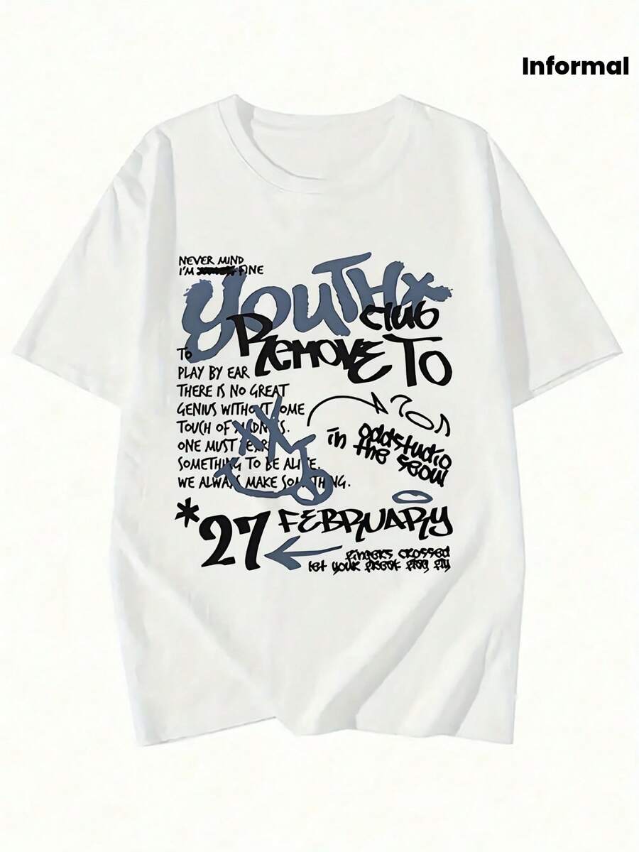 Women's Y2K Inspired Graphic Tee - Casual Short Sleeve Loose Fit Crew Neck With Bold "" And "27" Print, White Summer Blouse For Casual Outfits, Women's Tees - 白色 - 查看 1