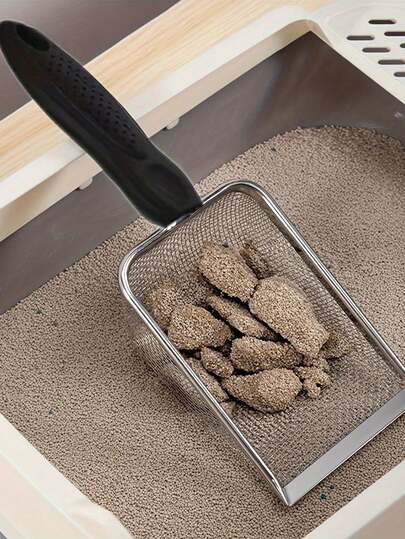 1pc Durable Stainless Steel Cat Litter Scoop With Fine Mesh, Rust-Proof Pet Waste Scooper, Suitable For Litter Box, Easy To Use And Clean, With Convenient Handle, Fit For Wooden House And Small Pets