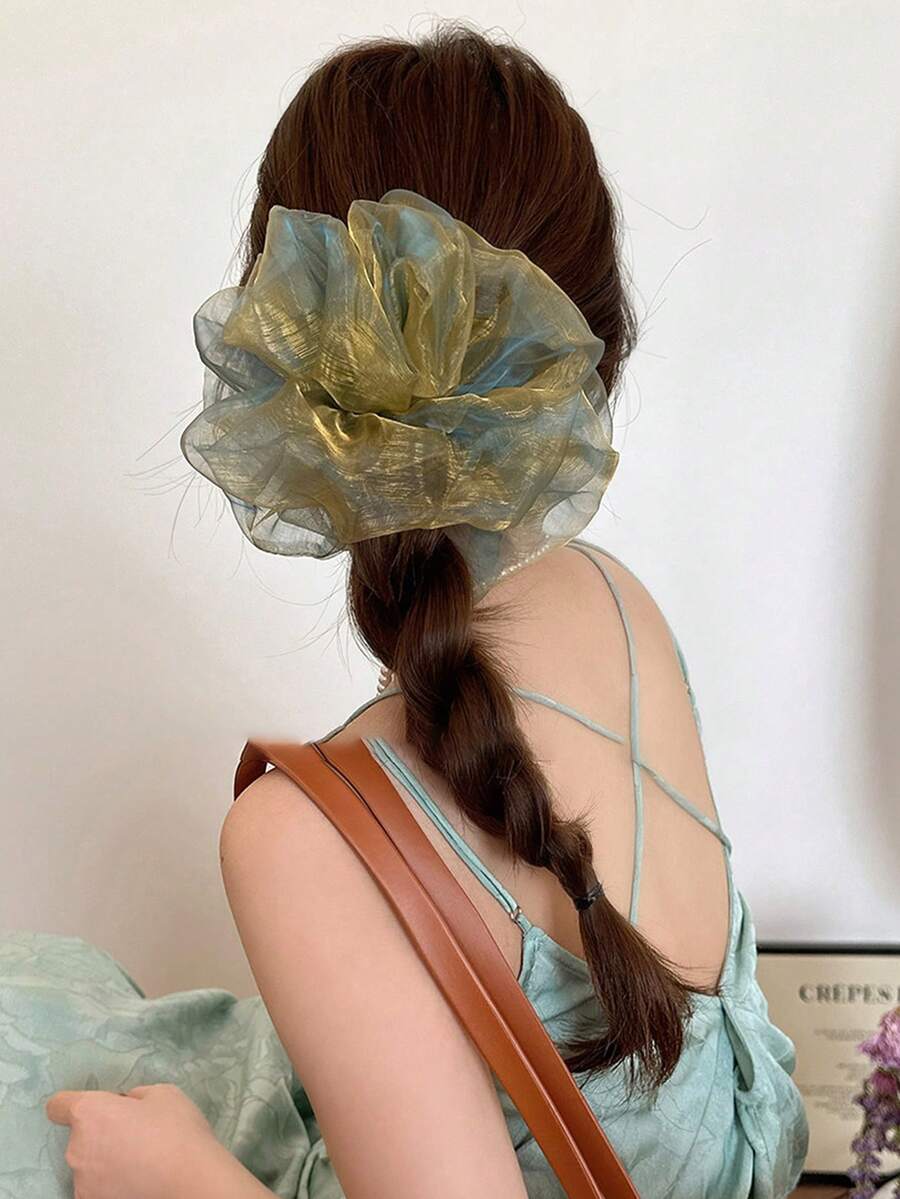 1 pieza Coletero grande de malla de estilo de sirena para mujer, accesorio de pelo elegante y dulce, nuevo sujetador de cola de caballo 2026 - Verde - Ver 1