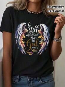 Women's Pure Cotton Crew Neck T-Shirt With Mother's Day Print, Simple Design, Comfortable And Breathable, Suitable For Casual Daily Wear, Showing A Natural And Elegant Style, A Must-Have For Summer Parties. - 黑色 - 查看 8